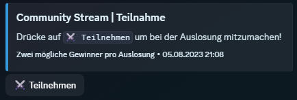 Discord-Nachricht des JoLas-Bots: Teilnahme an der Community-Stream-Auslosung