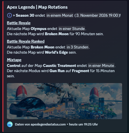 Discord-Nachricht des JoLas-Bots: aktuelle Maps und nächste Rotation