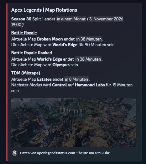 Discord-Nachricht des Bots: aktuelle Maps und nächste Rotation